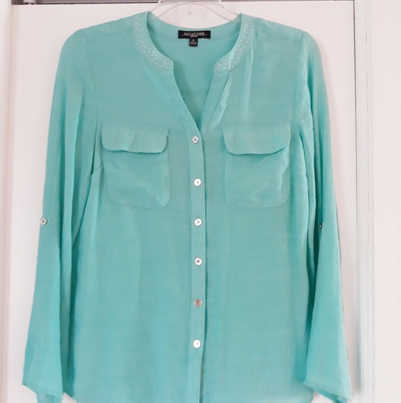 Notations Tops Seafoam Green Blouse With Silver Studs Poshmark
